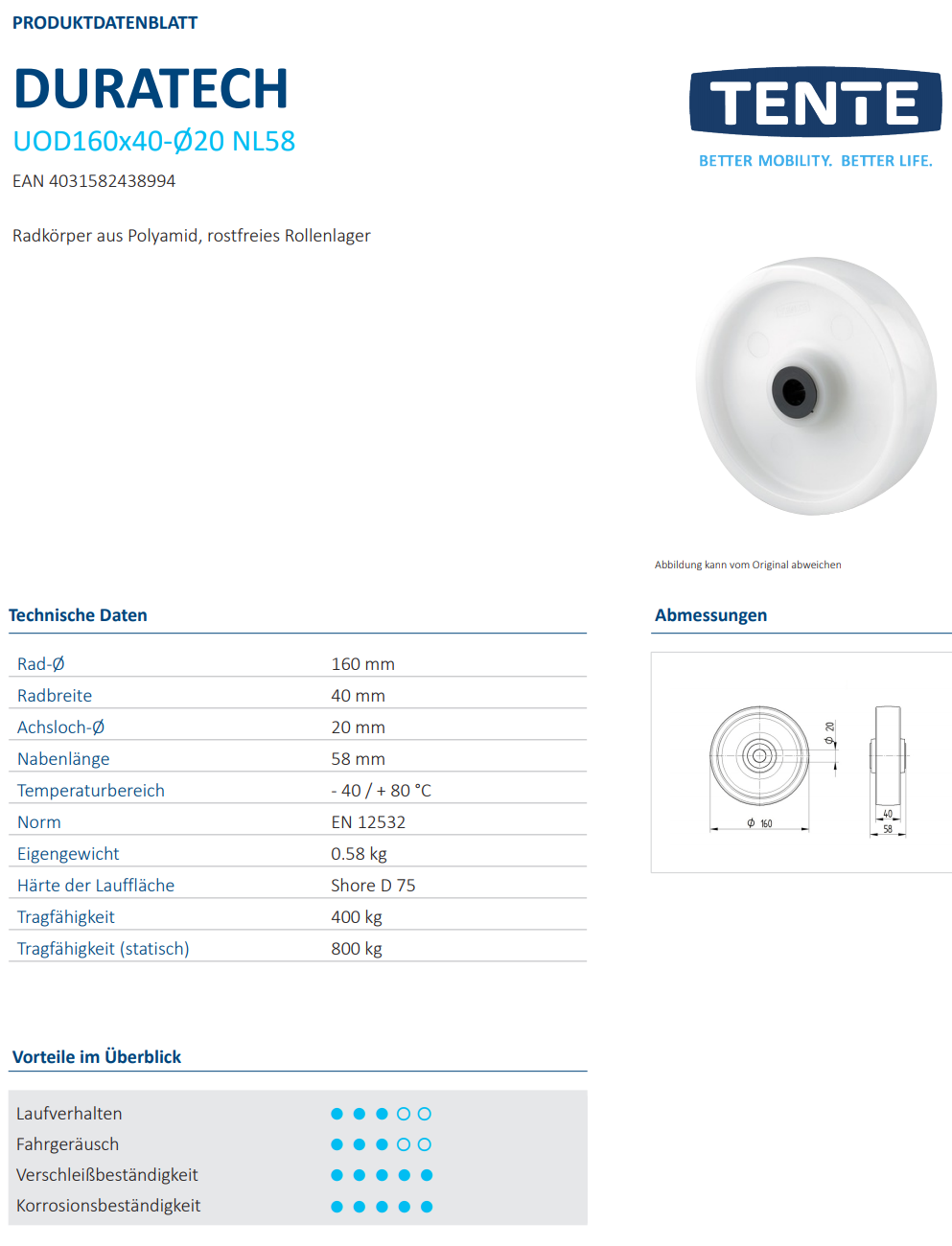 Rad Ø 160x40mm breit, naturfarb