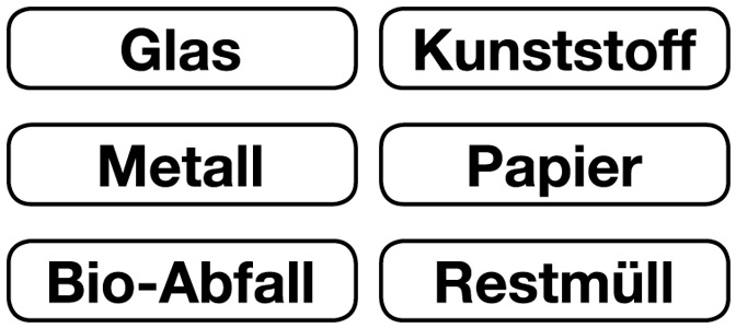 VE = 6 Aufkleber mit Schriftzügen