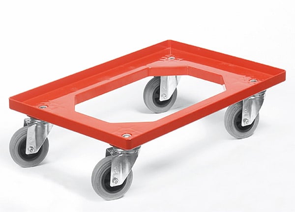 Transportwagen m. 4 Poly-Lenkrollen für Stapelkästen, Tragkraft 250kg, rot, Serie Norm 1