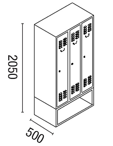 Garderobenschrank 3-teilig, untergebautes Schuhfach