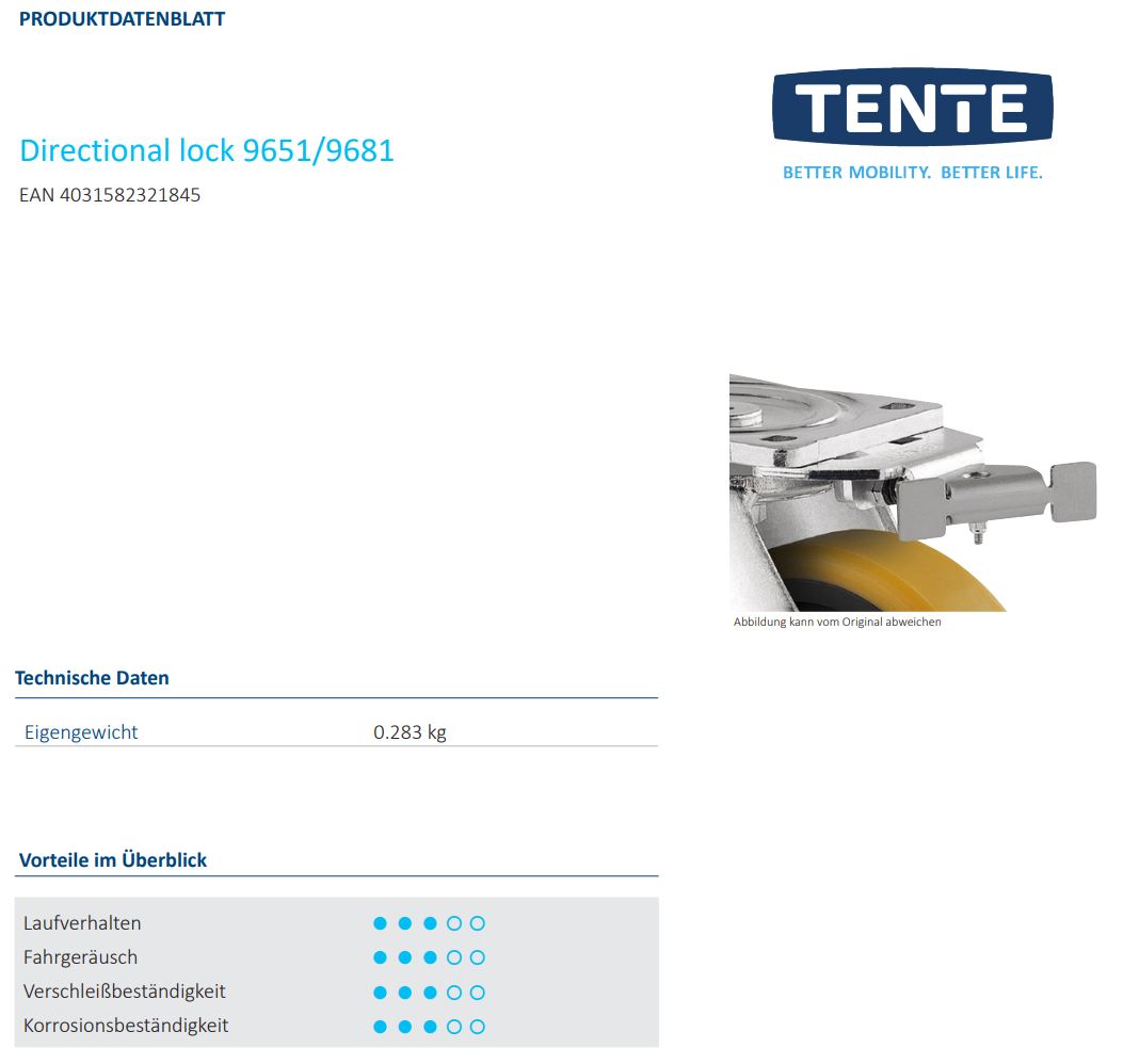 Richtungsfeststeller für Lenkrollen von Tente