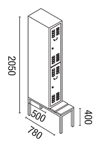 Garderobenschrank 1-teilig, 2 Fächer übereinander, Sitzbank