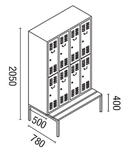 Garderobenschrank 4-teilig, 2 Fächer übereinander, Sitzbank