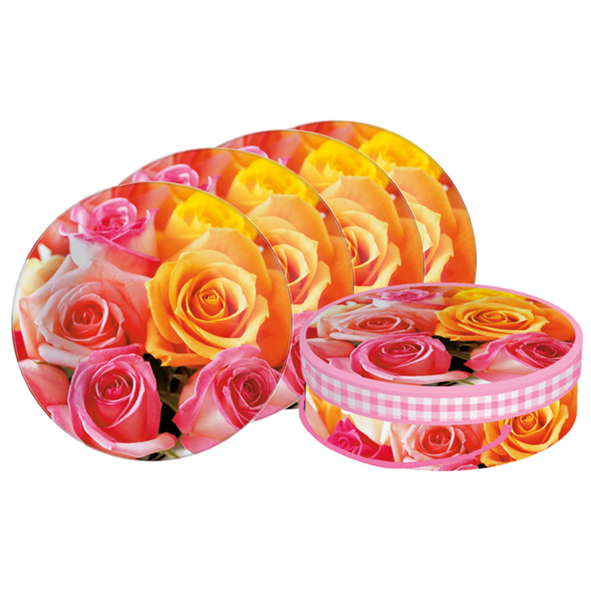 Set: 4 Teller aus Porzellan "Summer Roses" in Geschenkbox